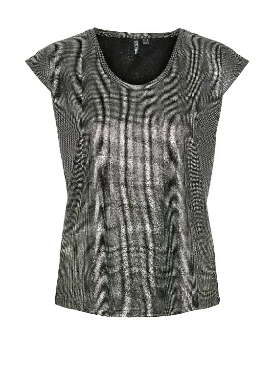 Refreshing Design Pieces Nilana Metallic T Shirt, Silver