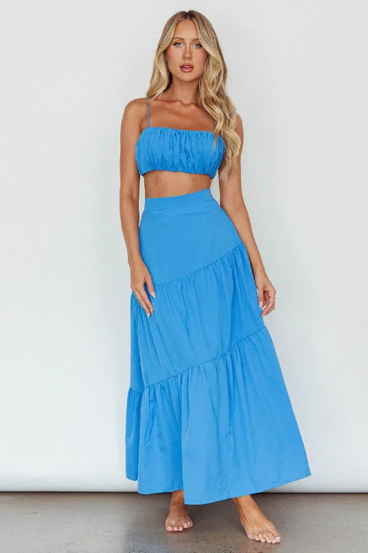 Tropical Style Bondi Waist Tie Maxi Skirt Sapphire