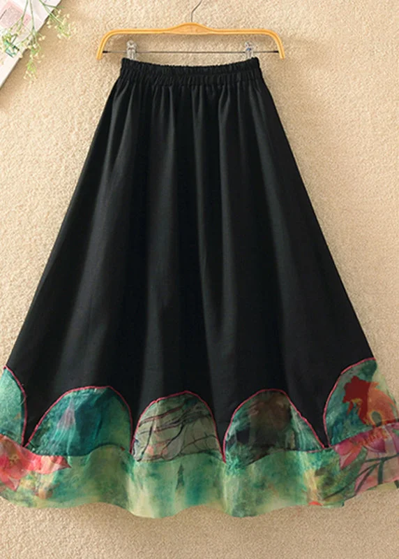 Must-have For Autumn And Winter Fashion Black Print Patchwork Elastic Waist Skirt Summer