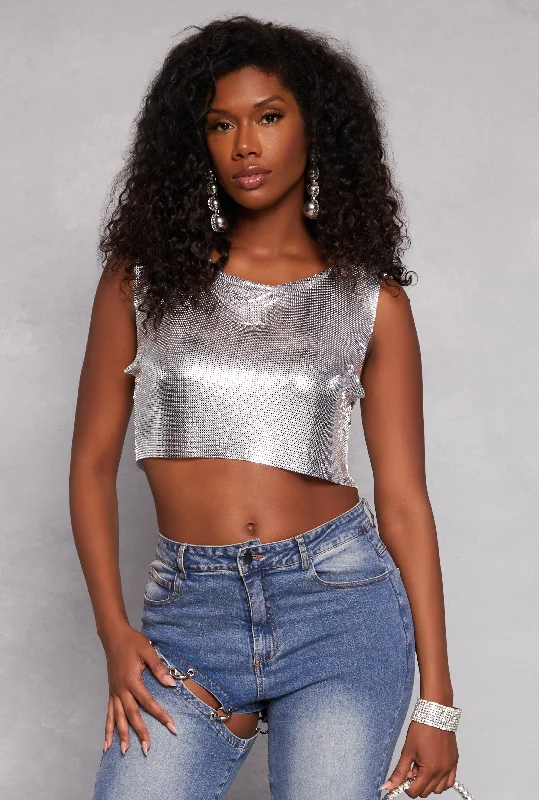 Classic And Versatile Metallic Cowl Neck Crop Top