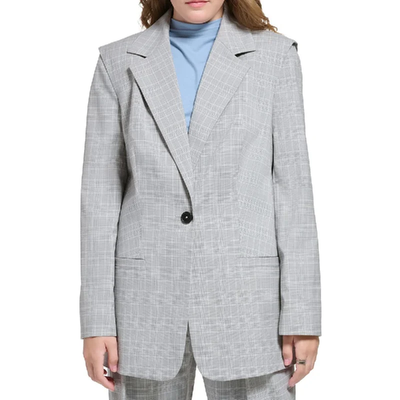 Age-reducing Style Calvin Klein Womens Woven Plaid One-Button Blazer