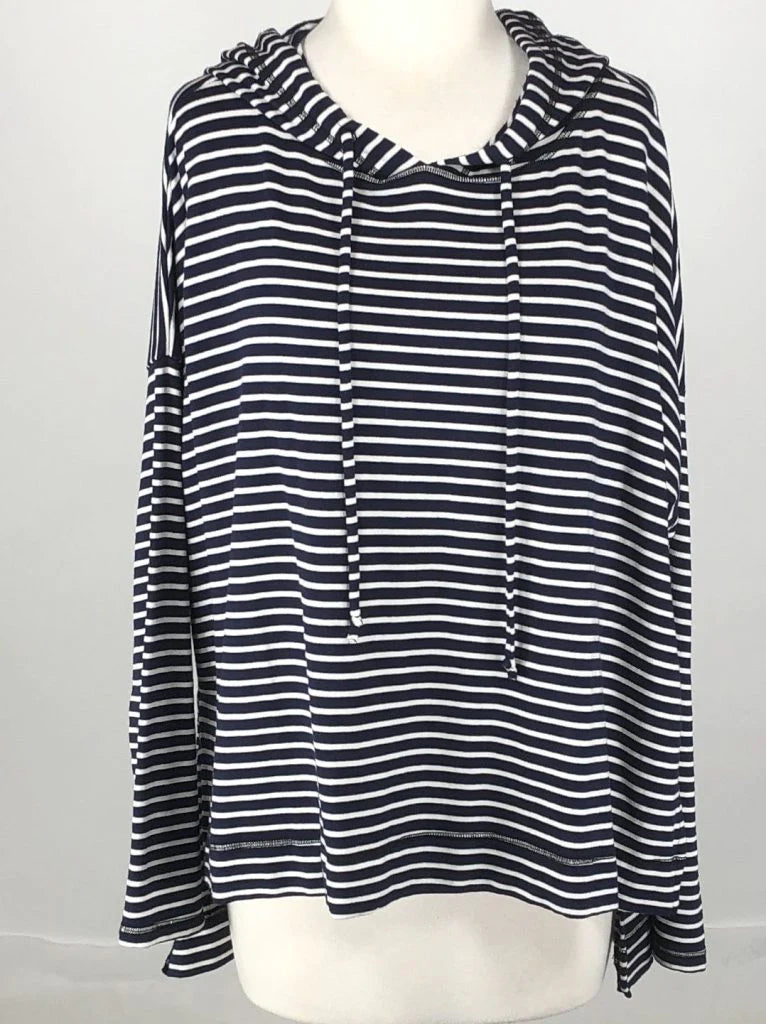 Simple Matching Cut Loose Navy Striped Fleece Sweatshirt Laundered