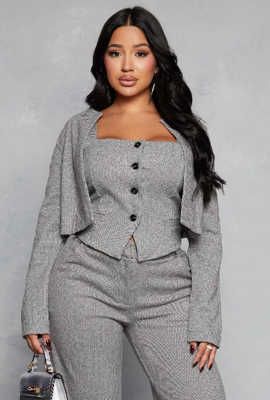 Lazy Home Iris Houndstooth Cropped Blazer