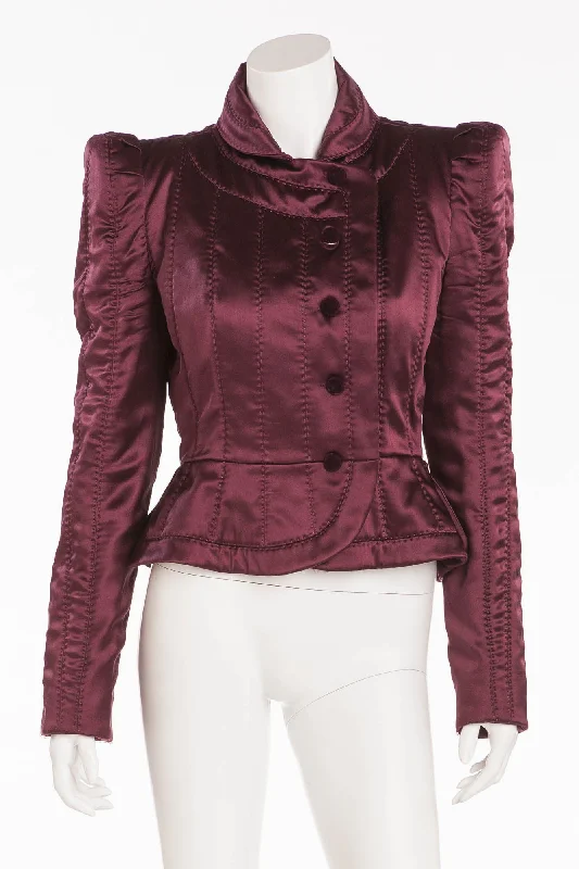 Spiritual Vitality Tom Ford For Yves Saint Laurent - Burgundy Long Sleeve Silk Blazer with Black Buttons - FR 40