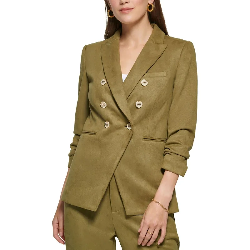 Comfortable And Casual DKNY Womens Faux Suede Ruched Double-Breasted Blazer