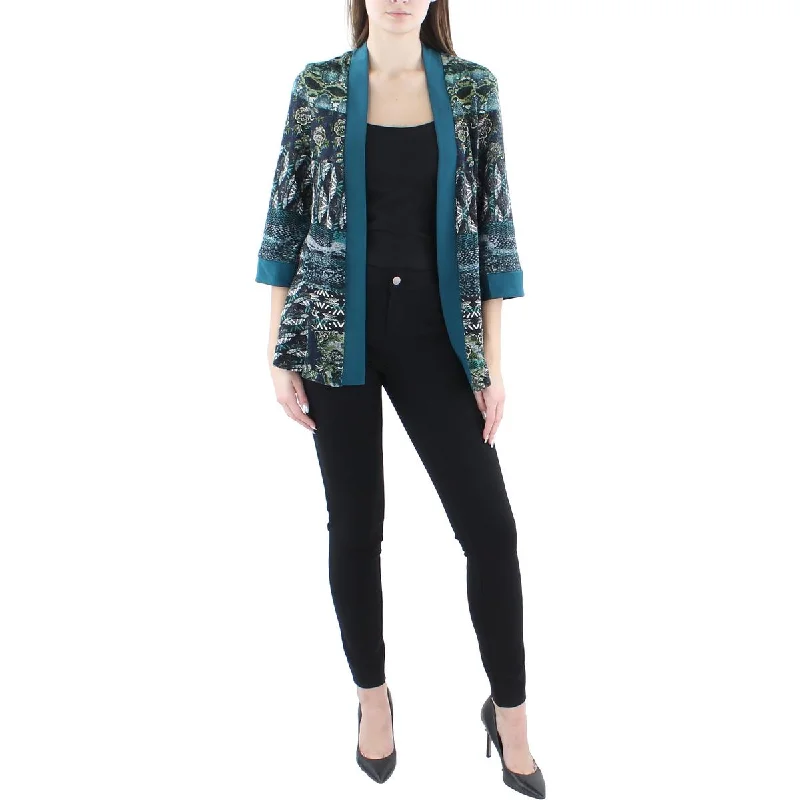 High Street Design R&M Richards Womens Knit Printed Duster Blazer