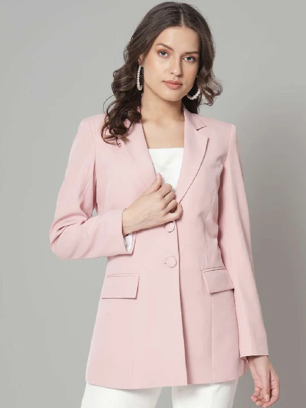 Advanced Customization Double Button Notch Collar Blazer - Pink