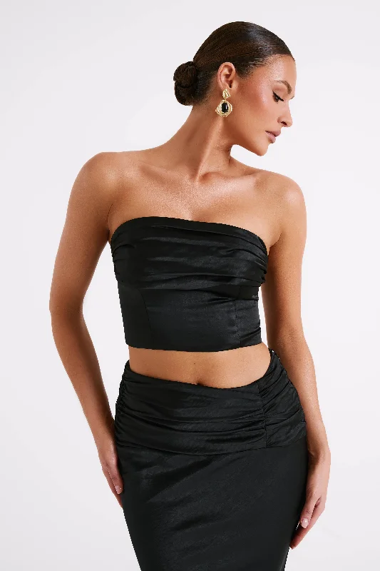 Practical Style Khalani Ruched Strapless Satin Top - Black