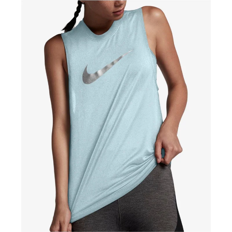 Tropical Style Nike Women's Athletic Dry Metallic-Logo Training Tank Top Blue Size Medium - m (8 - 10)