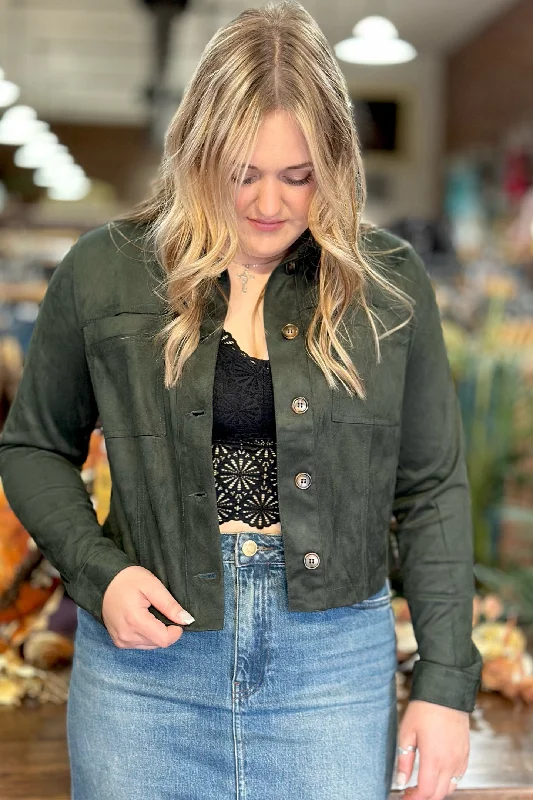 Elegant Design Matilda Hunter Green Crop Trucker Jacket by Kut From The Kloth