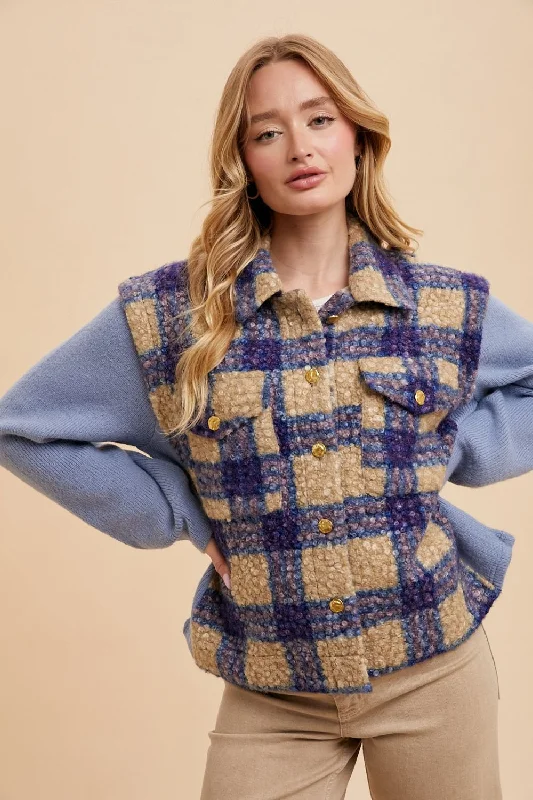 Fashionable In The Times Annie Wear Faux Fur Plaid Button Up Jacket