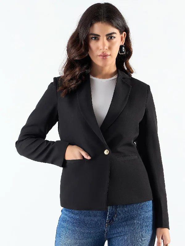 Fresh And Fashionable Chic Black Asymmetric Blazer