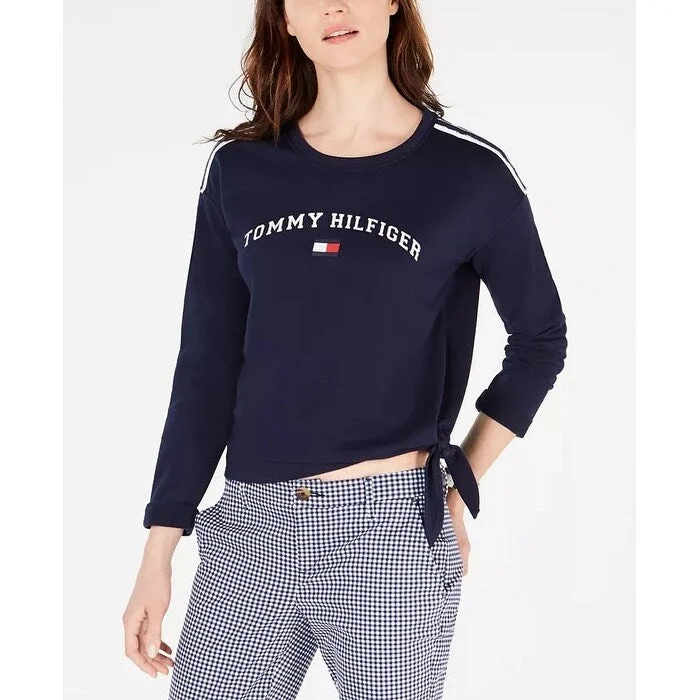 Personalized Wear Tommy Hilfiger Women's Sport Logo Side-Tie Sweatshirt Navy Size Large