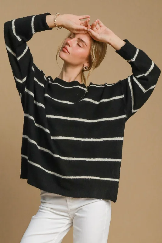 Retro Prints Umgee Wool Blend Striped Round Neck Sweater