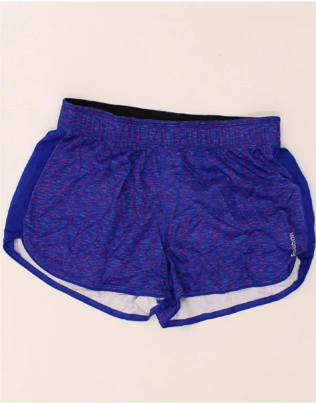 Lively And Youthful REEBOK Womens Sport Shorts UK 12 Medium Blue Polyester