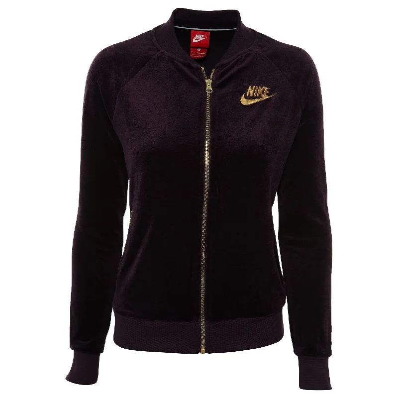 Romantic Data Nike Women's Velour Zip Jacket Port Wine/Metallic Gold Sweatshirt Size Medium