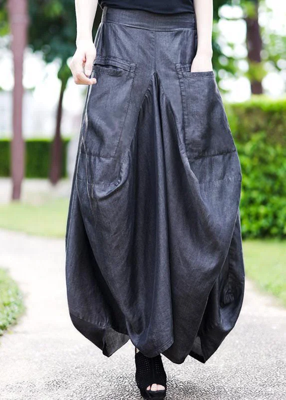 Breathable Design French Grey High Waist Wrinkled Asymmetrical Pockets Silk Skirts Fall