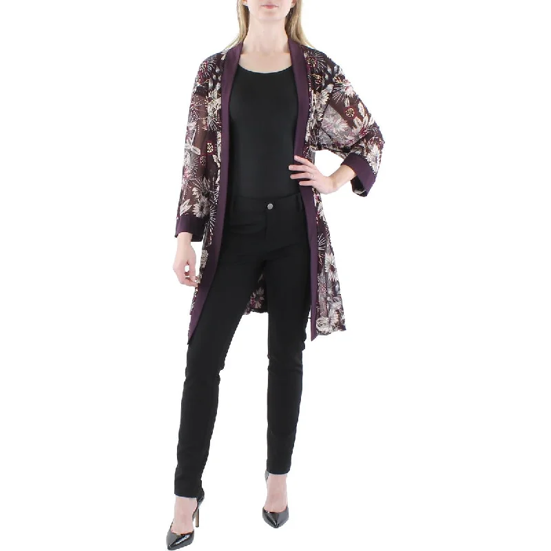 New Products R&M Richards Womens Plus Mesh Floral Duster Blazer