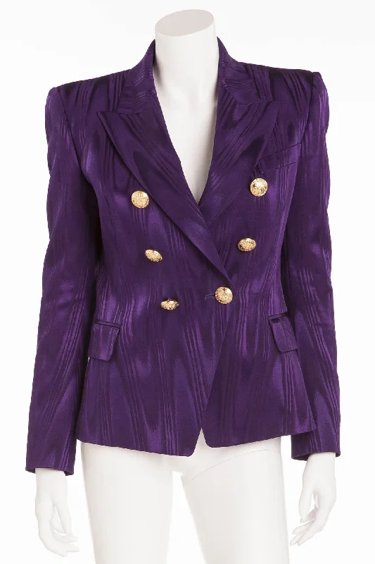 Exquisite Embroidery Balmain - Moire Effect Purple Striped Blazer Gold Buttons - FR 40