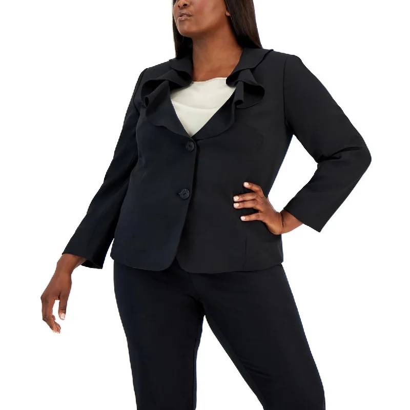 Youthful Vitality Kasper Womens Plus Ruffled Collar Suit Separate Two-Button Blazer