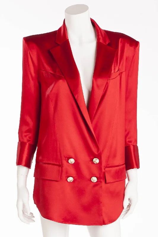 High-end Fashion Balmain - New with Tags Red Silk Blazer with Gold Buttons - FR 40