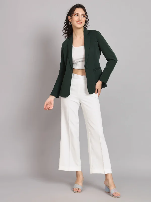 Comfortable And Versatile Notched Collar Polyester Blazer - Bottle Green