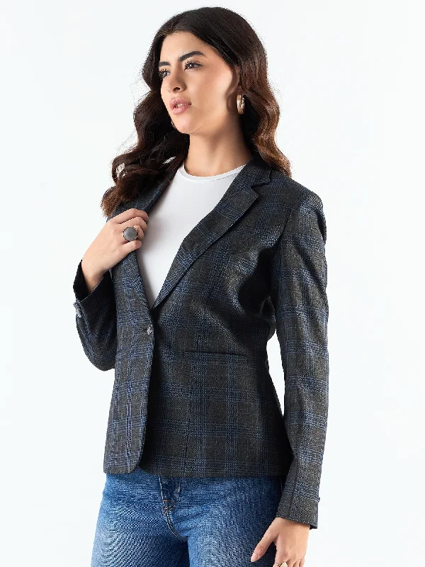 Comfortable And Casual Classic Notched Collar Checkered Blazer In Woolen Plaid