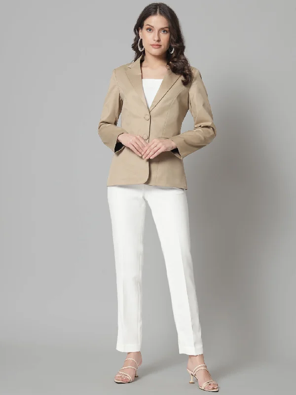 Exclusive Customization Notch Collar Poly Cotton Blazer- Beige