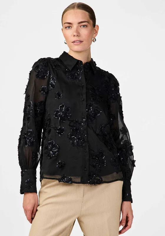 Classic Color Y.A.S. Frima Floral Sequin Embellished Shirt, Black