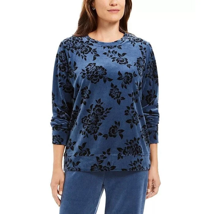 High Street Fashion Karen Scott Women's Sport Printed Flocked Sweatshirt Blue Size X-Large