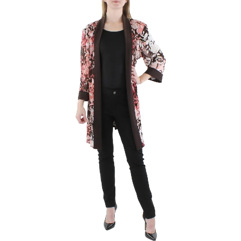 Classic Style R&M Richards Womens Plus Floral Print Midi Open-Front Blazer