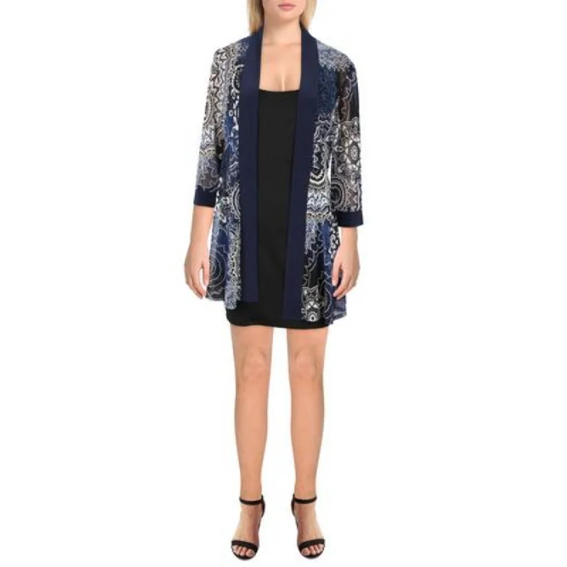 New Autumn And Winter Styles R&M Richards Womens Plus Mesh Printed Duster Blazer