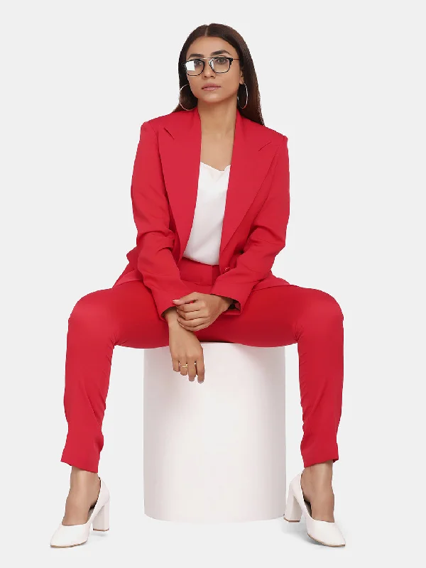 Fashionable And Fashionable Single Button Blazer for Women- Red