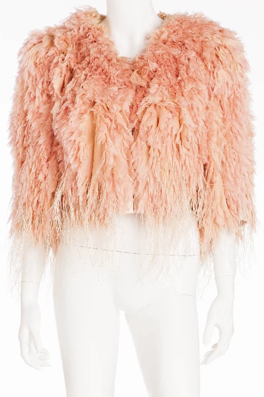 Personalized Series Roberto Cavalli - Pink 3/4 Sleeve Short Feather Jacket - IT 40