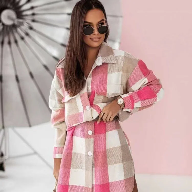 Practical Style Fashion Colorful Plaid Women Overcoats