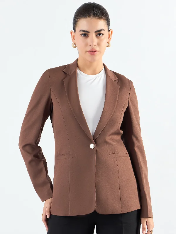 End Of The Year Brown Tailored Fit Notched Lapel Blazer In Stretchable Fabric