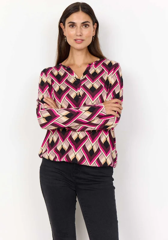 High-end Customization Soyaconcept Felicity Geometric Print V Cut Top, Pink