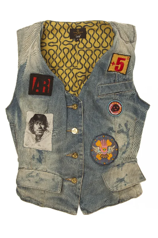 Classic Retro Vivienne Westwood - Denim Jean Vest with Patches - S