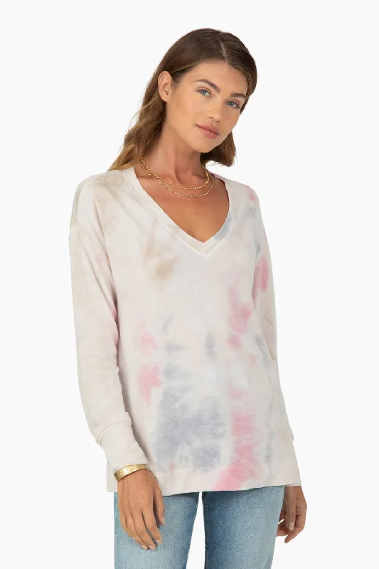 Exquisite Fabrics Dylan Tie-Dye Ali V-Neck Berry/Blue