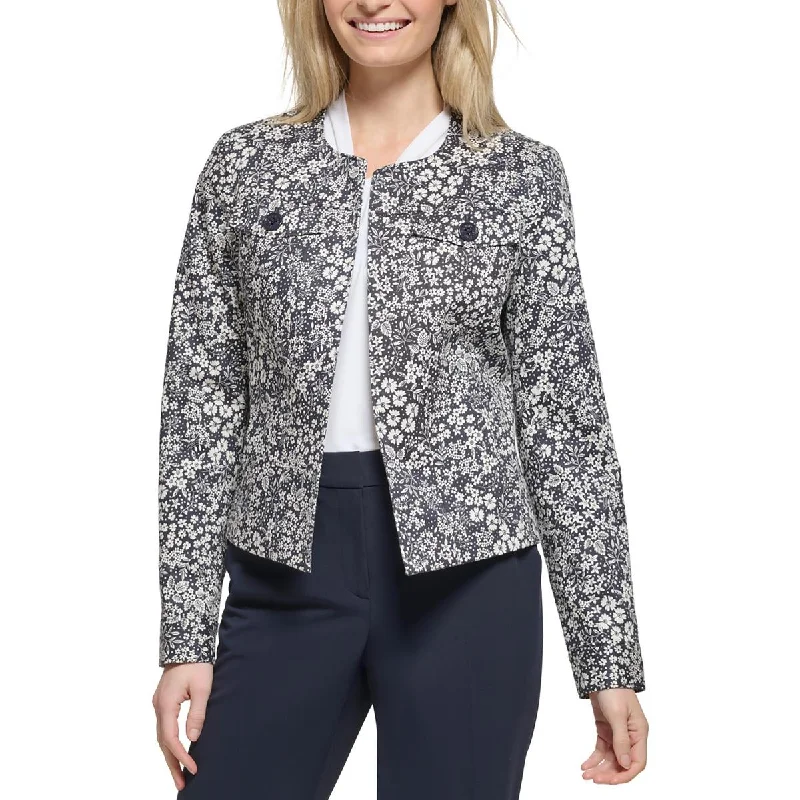 Exquisite Design Tommy Hilfiger Womens Ditsy Floral Print Cotton Open-Front Blazer