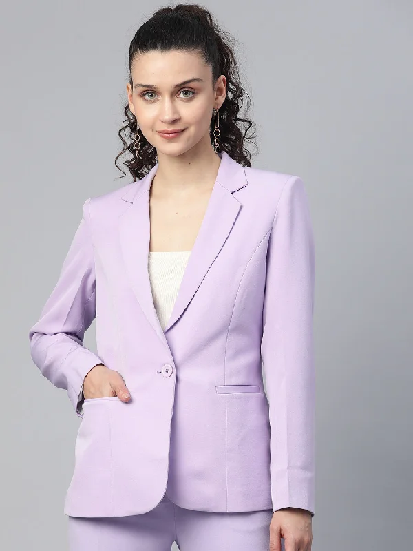 Embroidery Design Single Button Light Weight Stretch Blazer - Lavender