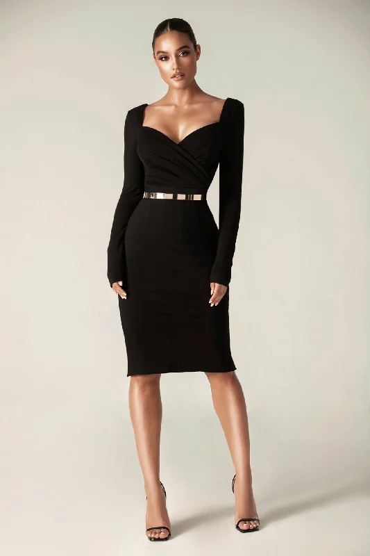 Fashion Must-have Khai Sweetheart Neckline Midi Dress (Black)