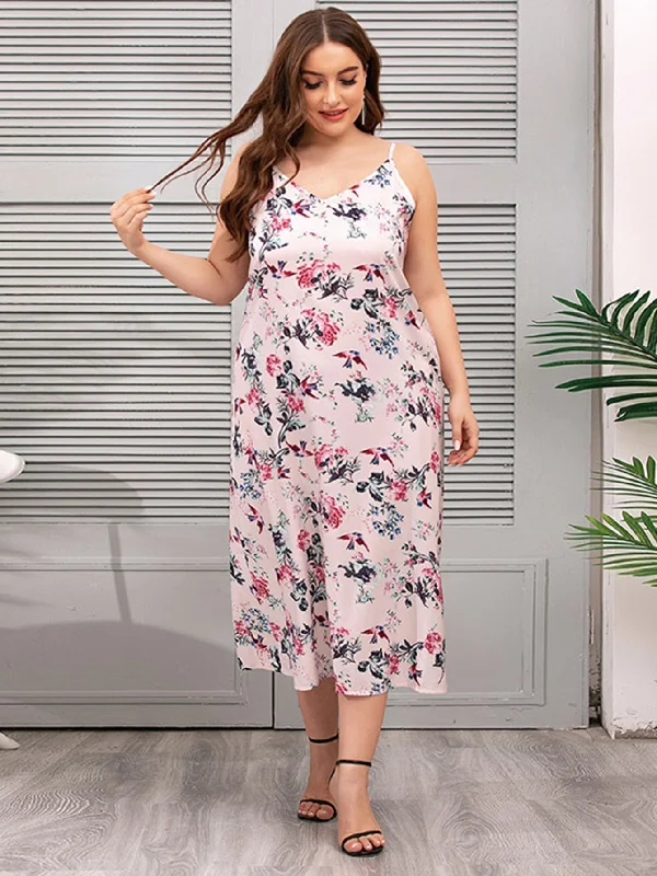 Elegant Temperament KittenAlarm - Plus Size Oversize Floral Cami Dress Lounge Wear