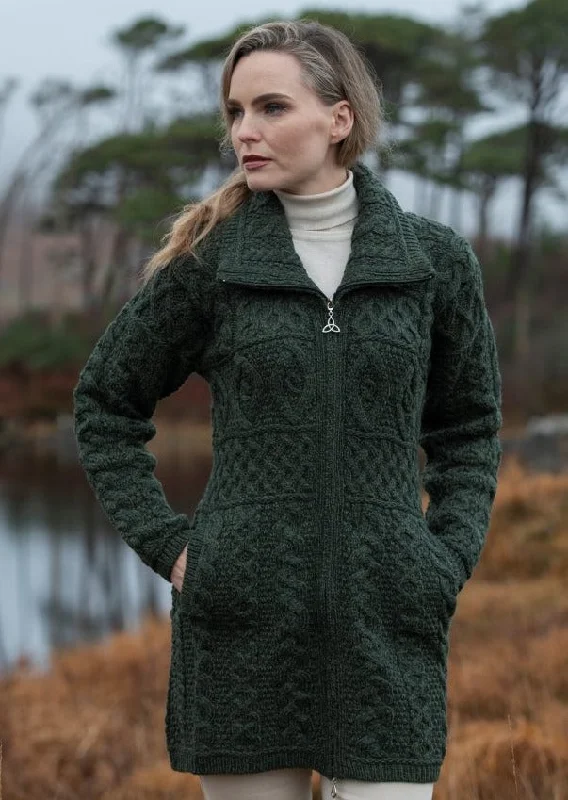 Noble And Elegant Double Collar Aran Sweater Coat | Green