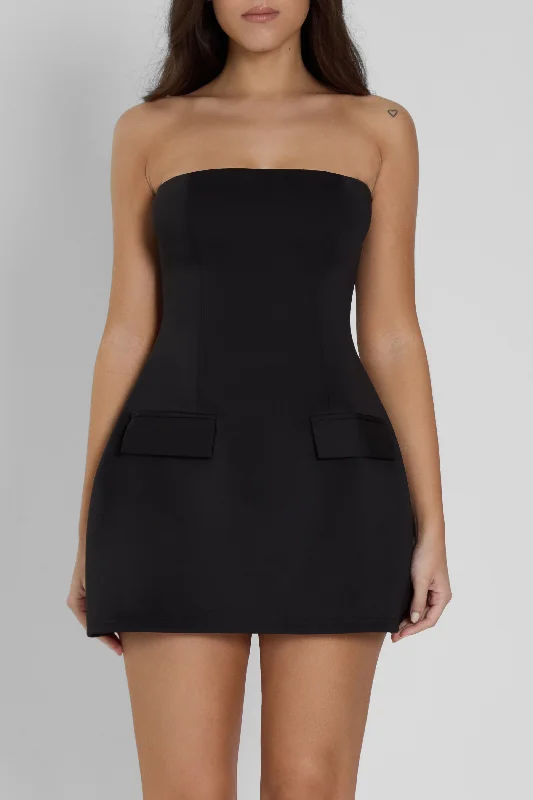 Classic Style Solene Strapless Pocket Mini Dress - Black