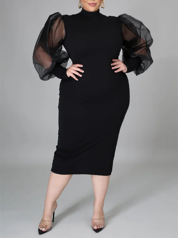 Comfortable And Cold-proof KittenAlarm - Fashion Puff Sleeve Plus Size Party Midi Dress