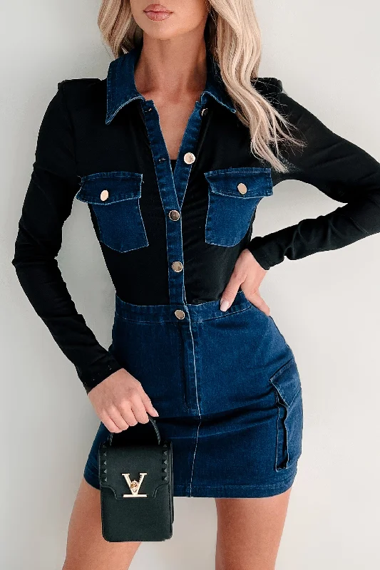 Sports And Leisure Tailored To Perfection Mesh Denim Mini Dress (Denim Blue)