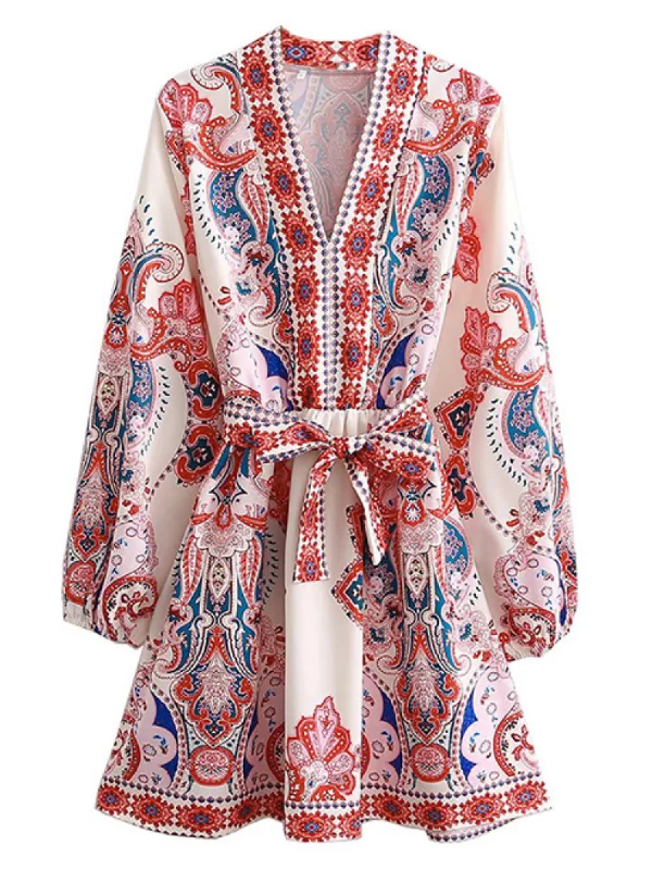 Fashion Style 'Maya' Paisley Pattern Belted Dress