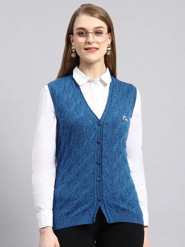 Minimal Style Women Blue Self Cardigan