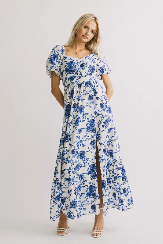 Elegant And Charming PREORDER Mellanie Floral Maxi Dress in Blue